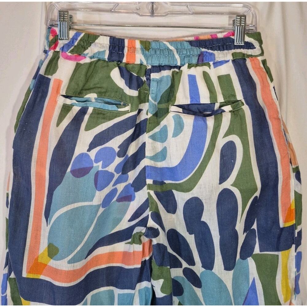 120 Lino Wide Leg Blue Green Floral Linen Pants EU 42 US 6 - Picture 7 of 9